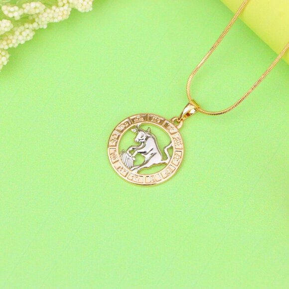 "Rose Gold Taurus Zodiac Pendant with Bull Motif and Symbol Ring, XPPT1446 - Picture 12 of 12